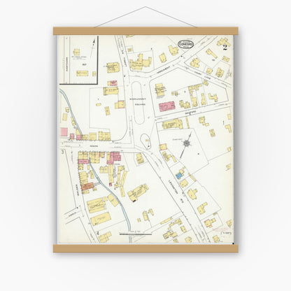 Old map wall art mockup — magnetic wood frame on white wall — Sanborn Fire Insurance Map from Concord, Middlesex County, Massachusetts (1918), Sheet #0002