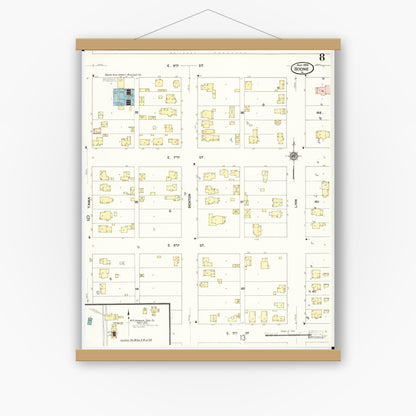 Old map wall art mockup — magnetic wood frame on white wall — Sanborn Fire Insurance Map from Boone, Boone County, Iowa (1909), Sheet #0008