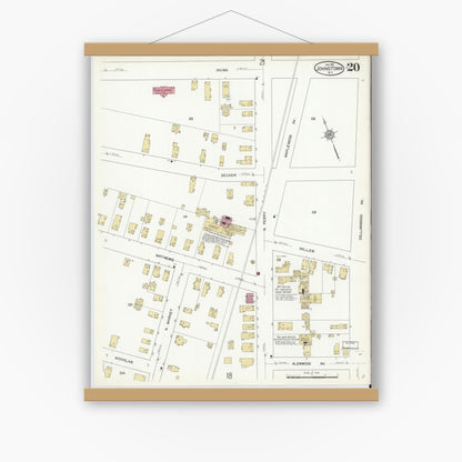 Old map wall art mockup — magnetic wood frame on white wall — Sanborn Fire Insurance Map from Johnstown, Fulton County, New York (1912), Sheet #0020