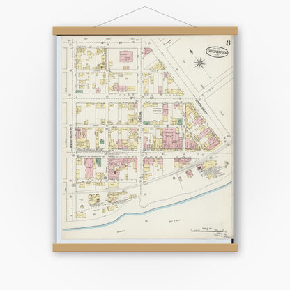 Old map wall art mockup — magnetic wood frame on white wall — Sanborn Fire Insurance Map from East Liverpool, Columbiana County, Ohio (1887), Sheet #0003