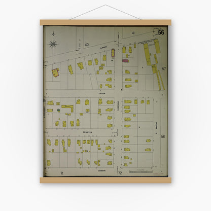 Old map wall art mockup — magnetic wood frame on white wall — Sanborn Fire Insurance Map from Jackson, Jackson County, Michigan (1907), Sheet #0056