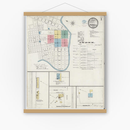 Old map wall art mockup — magnetic wood frame on white wall — Sanborn Fire Insurance Map from San Angelo, Tom Green County, Texas (1894) - Complete Map Set