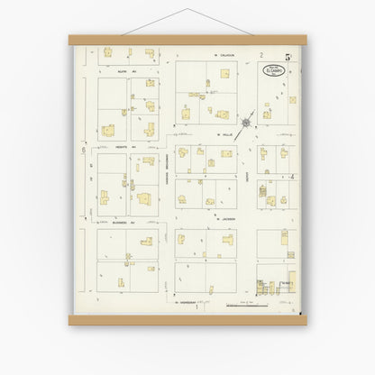 Old map wall art mockup — magnetic wood frame on white wall — Sanborn Fire Insurance Map from El Campo, Wharton County, Texas (1912), Sheet #0005