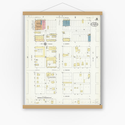 Old map wall art mockup — magnetic wood frame on white wall — Sanborn Fire Insurance Map from Plainview, Hale County, Texas (1914), Sheet #0008