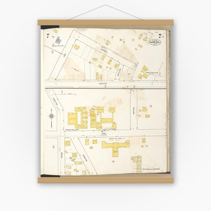 Old map wall art mockup — magnetic wood frame on white wall — Sanborn Fire Insurance Map from Maricopa, Kern County, California (1942), Sheet #0007