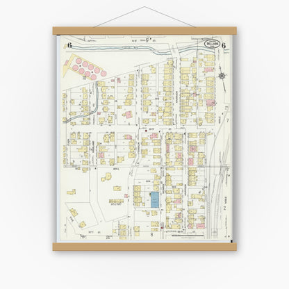 Old map wall art mockup — magnetic wood frame on white wall — Sanborn Fire Insurance Map from Bellaire, Belmont County, Ohio (1924), Sheet #0006