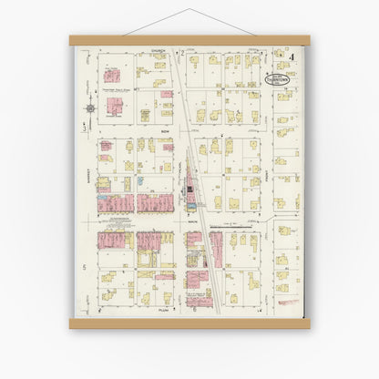 Old map wall art mockup — magnetic wood frame on white wall — Sanborn Fire Insurance Map from Thorntown, Boone County, Indiana (1915), Sheet #0004