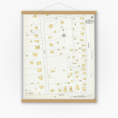 Old map wall art mockup — magnetic wood frame on white wall — Sanborn Fire Insurance Map from Nacogdoches, Nacogdoches County, Texas (1906), Sheet #0006