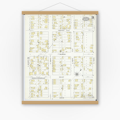 Old map wall art mockup — magnetic wood frame on white wall — Sanborn Fire Insurance Map from Ironton, Lawrence County, Ohio (1909), Sheet #0021