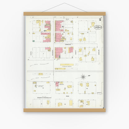 Old map wall art mockup — magnetic wood frame on white wall — Sanborn Fire Insurance Map from Groesbeck, Limestone County, Texas (1901), Sheet #0002