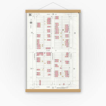Old map wall art mockup — magnetic wood frame on white wall — Sanborn Fire Insurance Map from Chicago, Cook County, Illinois (1920), Sheet #0035