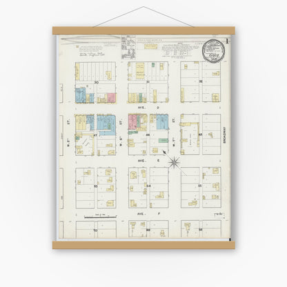 Old map wall art mockup — magnetic wood frame on white wall — Sanborn Fire Insurance Map from Cisco, Eastland County, Texas (1891) - Complete Map Set