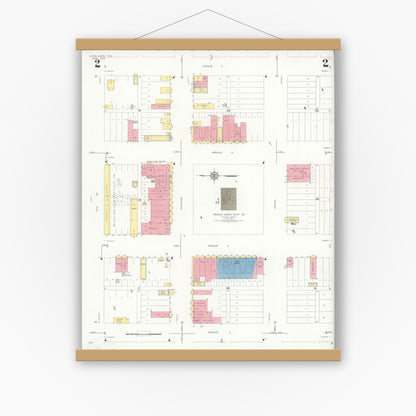 Old map wall art mockup — magnetic wood frame on white wall — Sanborn Fire Insurance Map from Levelland, Hockley County, Texas (1933), Sheet #0002