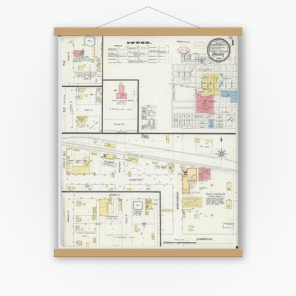 Old map wall art mockup — magnetic wood frame on white wall — Sanborn Fire Insurance Map from Kahoka, Clark County, Missouri (1898) - Complete Map Set