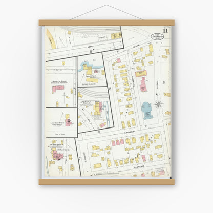 Old map wall art mockup — magnetic wood frame on white wall — Sanborn Fire Insurance Map from Ann Arbor, Washtenaw County, Michigan (1899), Sheet #0011