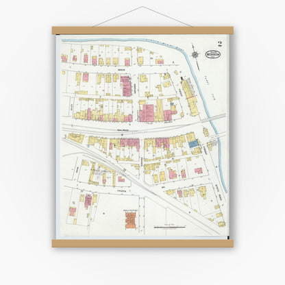 Old map wall art mockup — magnetic wood frame on white wall — Sanborn Fire Insurance Map from Morrow, Warren County, Ohio (1919), Sheet #0002