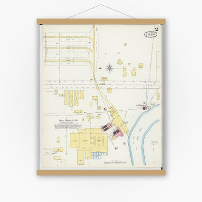 Old map wall art mockup — magnetic wood frame on white wall — Sanborn Fire Insurance Map from Oscoda, Iosco County, Michigan (1895), Sheet #0002