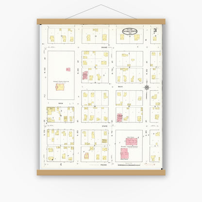 Old map wall art mockup — magnetic wood frame on white wall — Sanborn Fire Insurance Map from Guthrie Center, Guthrie County, Iowa (1916), Sheet #0003