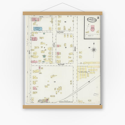 Old map wall art mockup — magnetic wood frame on white wall — Sanborn Fire Insurance Map from Flemington, Hunterdon County, New Jersey (1890), Sheet #0003