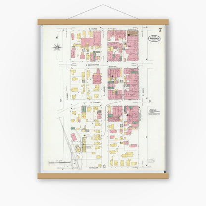 Old map wall art mockup — magnetic wood frame on white wall — Sanborn Fire Insurance Map from Ann Arbor, Washtenaw County, Michigan (1908), Sheet #0007