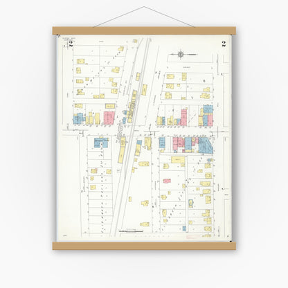 Old map wall art mockup — magnetic wood frame on white wall — Sanborn Fire Insurance Map from Elkton, Huron County, Michigan (1939), Sheet #0002