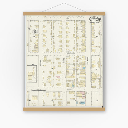 Old map wall art mockup — magnetic wood frame on white wall — Sanborn Fire Insurance Map from Lansford, Carbon County, Pennsylvania (1891), Sheet #0003