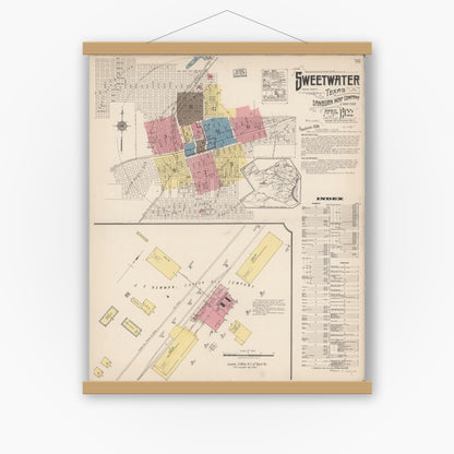 Old map wall art mockup — magnetic wood frame on white wall — Sanborn Fire Insurance Map from Sweetwater, Nolan County, Texas (1922) - Complete Map Set