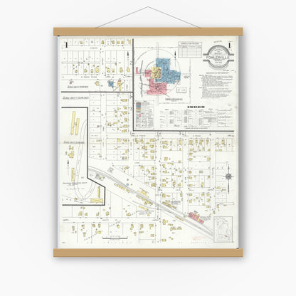 Old map wall art mockup — magnetic wood frame on white wall — Sanborn Fire Insurance Map from Fowlerville, Livingston County, Michigan (1935), Sheet #0001