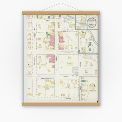 Old map wall art mockup — magnetic wood frame on white wall — Sanborn Fire Insurance Map from Hart, Oceana County, Michigan (1893), Sheet #0001