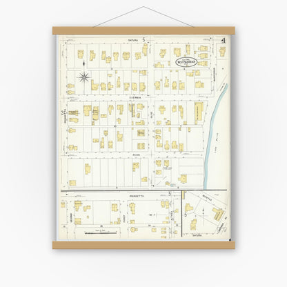 Old map wall art mockup — magnetic wood frame on white wall — Sanborn Fire Insurance Map from West Palm Beach, Dade County, Florida (1908), Sheet #0004