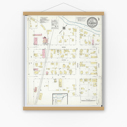 Old map wall art mockup — magnetic wood frame on white wall — Sanborn Fire Insurance Map from Columbiaville, Lapeer County, Michigan (1910) - Complete Map Set