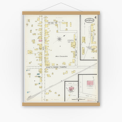 Old map wall art mockup — magnetic wood frame on white wall — Sanborn Fire Insurance Map from Coxsackie, Greene County, New York (1892), Sheet #0004