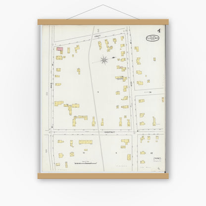 Old map wall art mockup — magnetic wood frame on white wall — Sanborn Fire Insurance Map from Florence, Hampshire County, Massachusetts (1895), Sheet #0004