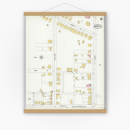 Old map wall art mockup — magnetic wood frame on white wall — Sanborn Fire Insurance Map from Washington, Washington County, Pennsylvania (1900), Sheet #0002