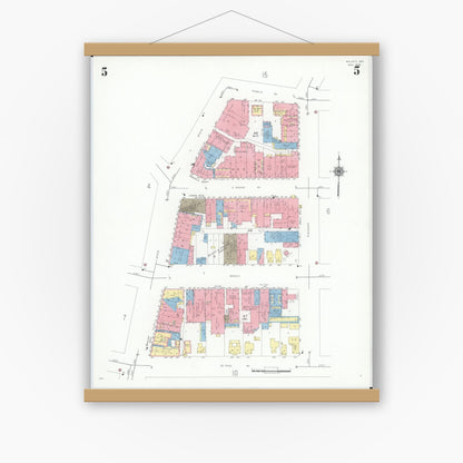 Old map wall art mockup — magnetic wood frame on white wall — Sanborn Fire Insurance Map from Beloit, Rock County, Wisconsin (1939), Sheet #0005