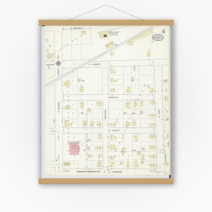 Old map wall art mockup — magnetic wood frame on white wall — Sanborn Fire Insurance Map from Morenci, Lenawee County, Michigan (1914), Sheet #0004