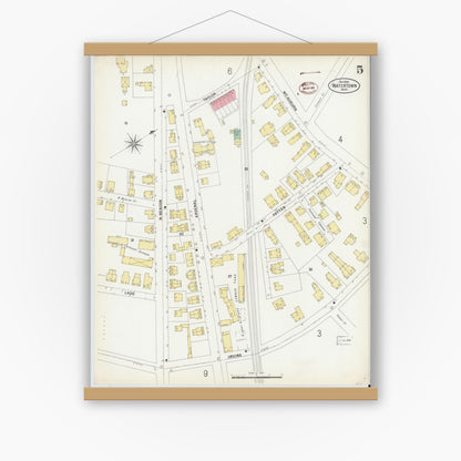 Old map wall art mockup — magnetic wood frame on white wall — Sanborn Fire Insurance Map from Watertown, Middlesex County, Massachusetts (1899), Sheet #0005