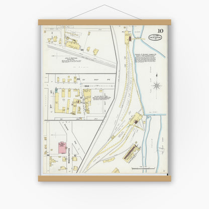 Old map wall art mockup — magnetic wood frame on white wall — Sanborn Fire Insurance Map from Indiana, Indiana County, Pennsylvania (1892), Sheet #0010