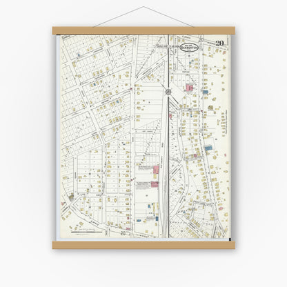 Old map wall art mockup — magnetic wood frame on white wall — Sanborn Fire Insurance Map from Barberton, Summit County, Ohio (1916), Sheet #0020
