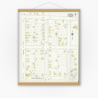 Old map wall art mockup — magnetic wood frame on white wall — Sanborn Fire Insurance Map from Shelby, Oceana County, Michigan (1910), Sheet #0002