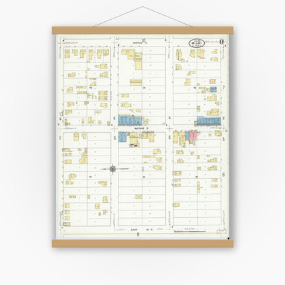 Old map wall art mockup — magnetic wood frame on white wall — Sanborn Fire Insurance Map from Miami, Dade County, Florida (1910), Sheet #0009