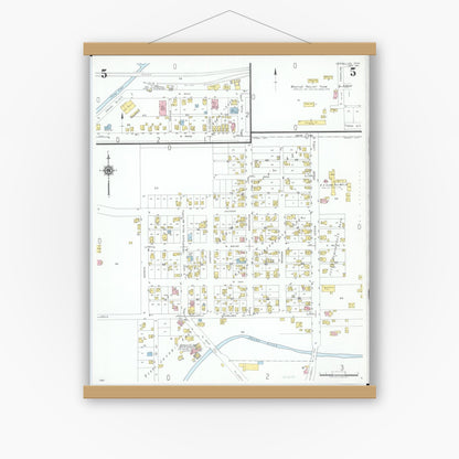 Old map wall art mockup — magnetic wood frame on white wall — Sanborn Fire Insurance Map from Versailles, Darke County, Ohio (1951), Sheet #0005