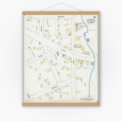 Old map wall art mockup — magnetic wood frame on white wall — Sanborn Fire Insurance Map from Anoka, Anoka County, Minnesota (1891), Sheet #0008