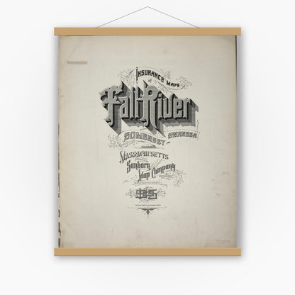 Old map wall art mockup — magnetic wood frame on white wall — Sanborn Fire Insurance Map from Fall River, Bristol County, Massachusetts (1905), Sheet #0001