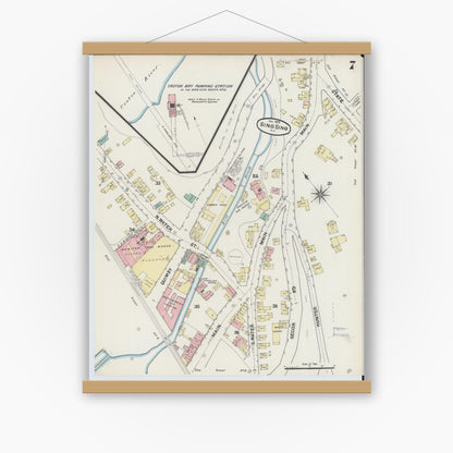 Old map wall art mockup — magnetic wood frame on white wall — Sanborn Fire Insurance Map from Sing Sing, Westchester County, New York (1891), Sheet #0007