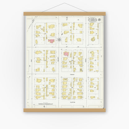 Old map wall art mockup — magnetic wood frame on white wall — Sanborn Fire Insurance Map from Texarkana, Bowie County, Texas (1900), Sheet #0008
