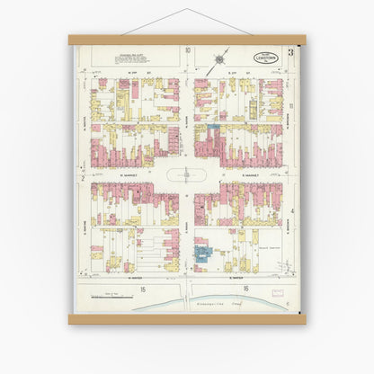 Old map wall art mockup — magnetic wood frame on white wall — Sanborn Fire Insurance Map from Lewistown, Mifflin County, Pennsylvania (1910), Sheet #0003