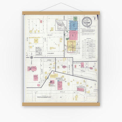 Old map wall art mockup — magnetic wood frame on white wall — Sanborn Fire Insurance Map from California, Moniteau County, Missouri (1917) - Complete Map Set