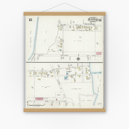 Old map wall art mockup — magnetic wood frame on white wall — Sanborn Fire Insurance Map from Saint Augustine, Saint John's County, Florida (1924), Sheet #0015