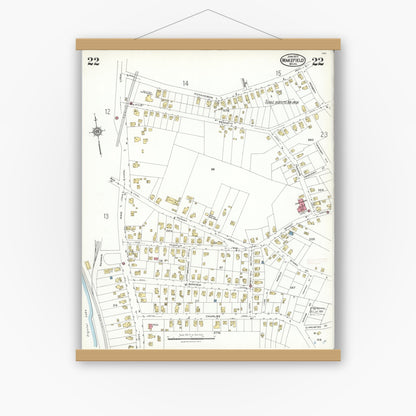 Old map wall art mockup — magnetic wood frame on white wall — Sanborn Fire Insurance Map from Wakefield, Middlesex County, Massachusetts (1923), Sheet #0022
